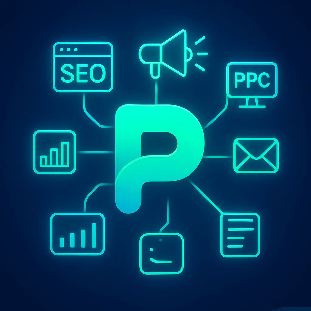 Integrated digital marketing ecosystem concept illustration