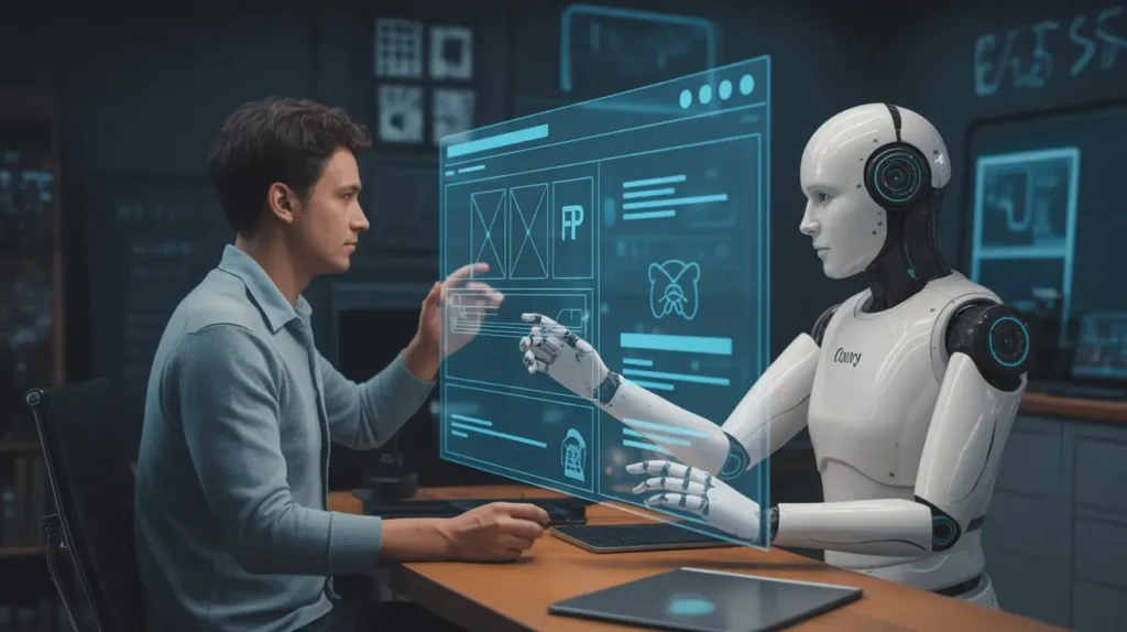 human and AI co-creating a website together human and AI co-creating a website together