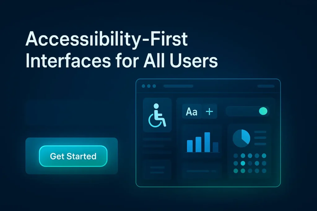 Illustration of an accessibility-first Illustration of an accessibility-first website interface with inclusive design elements, dashboard showing accessibility metrics, and modern UI