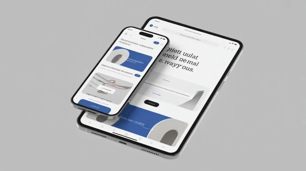 a-sleek-digital-mockup-showcasing-a-mode_g1_d9vsMQ0ufKi-TFYORZA_W7tPJeLoTmOCry1iOvc19g Responsive mobile-first website design on smartphone and tablet showing improved user experience and reduced drop-offs.