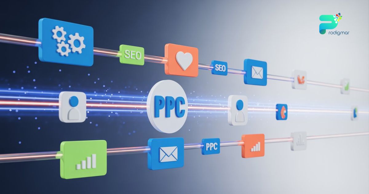 Hero image showing interconnected digital marketing icons representing the 7 core pillars of modern digital marketing. Hero image showing interconnected digital marketing icons representing the 7 core pillars of modern digital marketing.