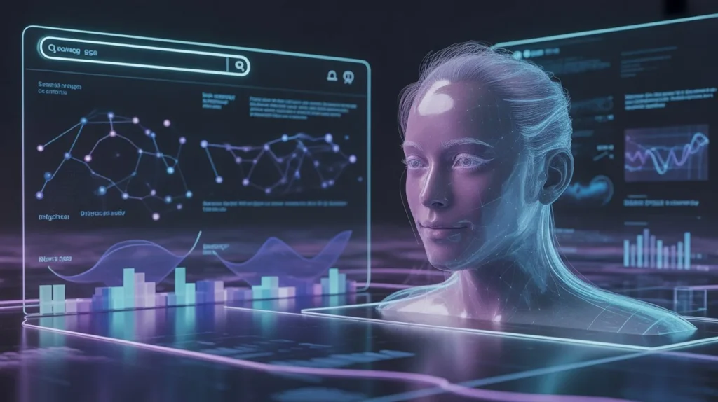 Visualization of AI analyzing semantic content and entities for AEO trends 2026