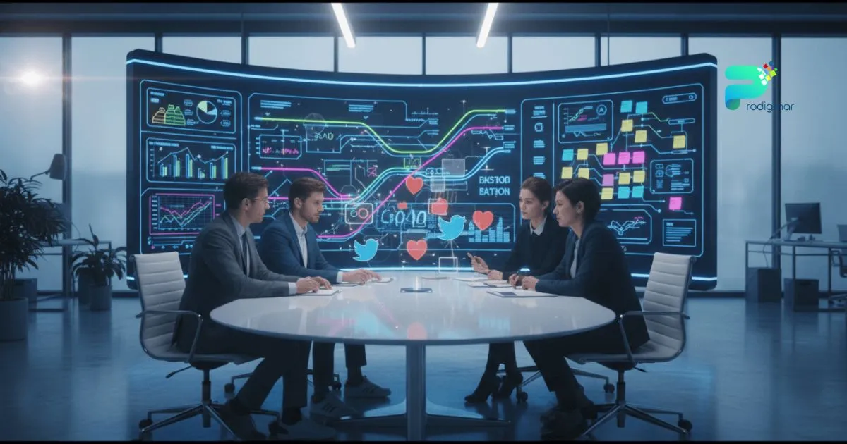 Digital marketing team creating creative engagement strategies using modern tools.