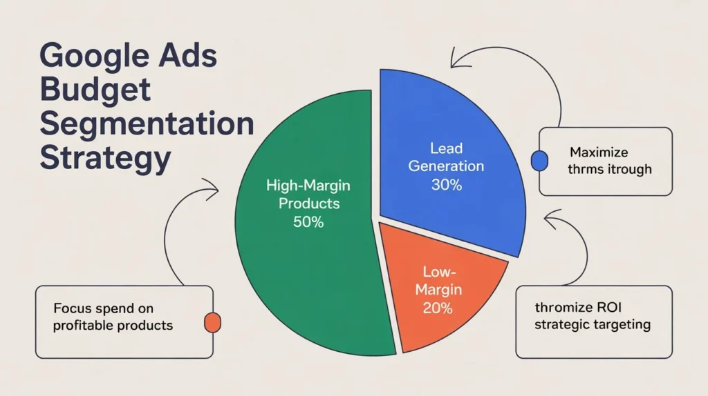 Google Ads budget segmentation for maximizing ROI in different business goals.
