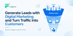 generate-leads-with-digital-marketing-funnel Digital marketing funnel showing how website traffic turns into leads and customers