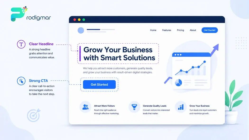 Landing page conversion optimization example with a clear call-to-action button