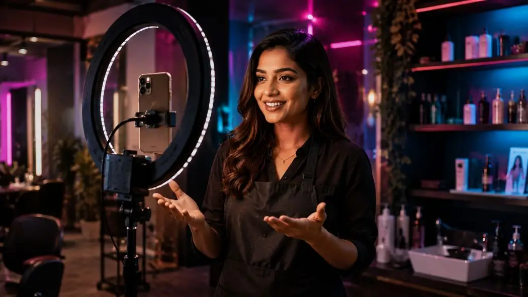 Local business owner creating TikTok ad content in their shop
