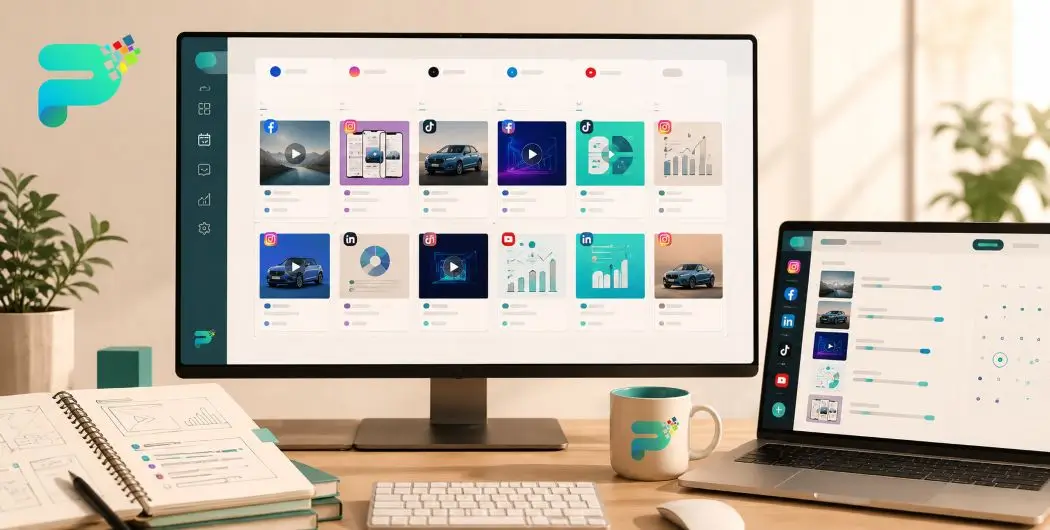 social-media-content-calendar-scheduling-organic-strategy Social media content calendar scheduling tool showing organic posting strategy across platforms
