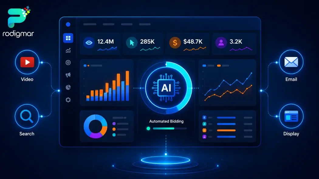 Performance Max PPC automation dashboard illustrating AI-driven ad campaigns