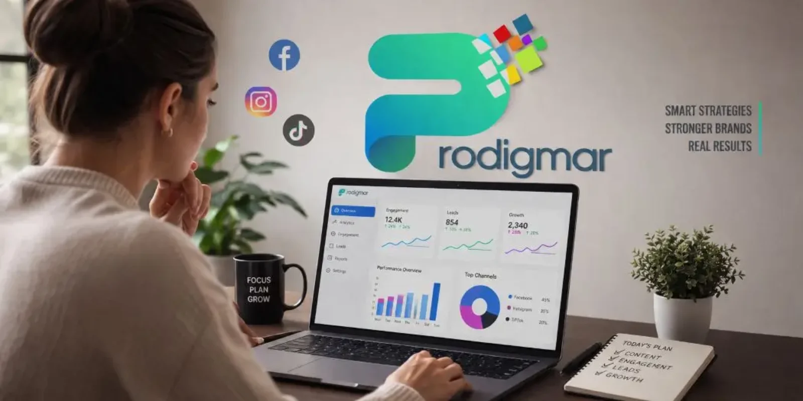 Guide to generating leads with Facebook Ads shown on a marketing dashboard