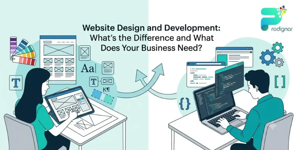 Website design and development process showing design and coding working together