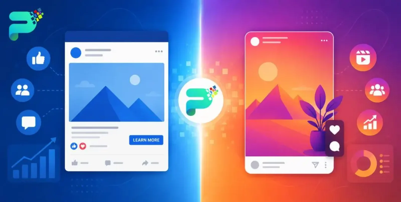 Facebook Ads vs Instagram Ads comparison illustration for 2026 business marketing