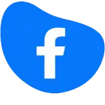 Facebook Social Media Marketing The white Facebook logo centered on a blue, organic-shaped background, representing social media management services by our Digital Marketing Agency.