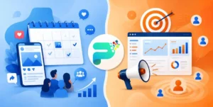 Social Media Marketing vs Paid Advertising Social media marketing vs paid advertising comparison illustration showing organic content and paid ad targeting