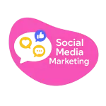 Social Media Marketing Services A pink abstract shape featuring the text Social Media Marketing, representing services from our Digital Marketing Agency.