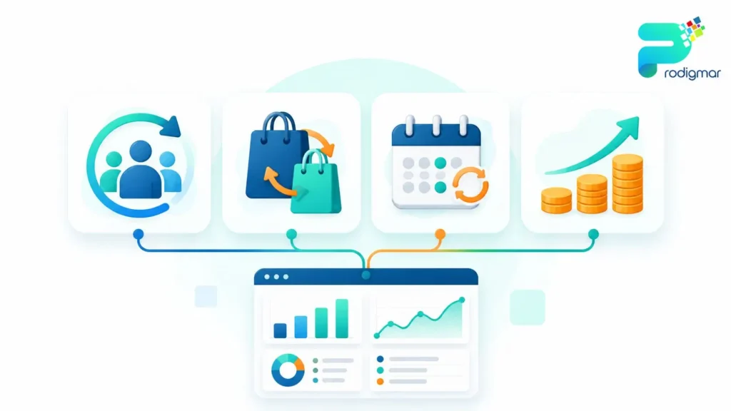 Retail Customer Retention Strategies Infographic of retail customer retention metrics including repeat purchase rate, purchase frequency and lifetime value