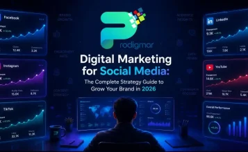 Digital marketing for social media strategy dashboard showing multi-platform analytics in 2026
